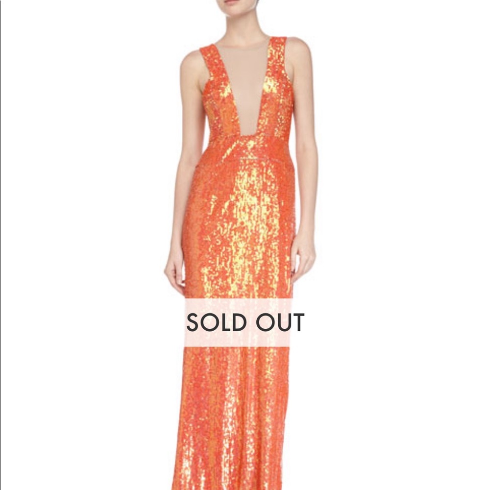 Formal black tie sequined gown in coral - Picture 4 of 6
